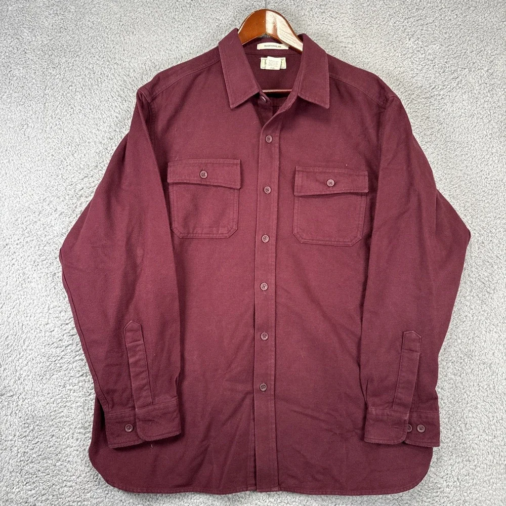 LL Bean Chamois Flannel Shirt Mens XL Maroon Traditional Fit - Picture 2 of 8